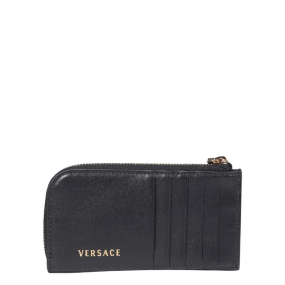 VERSACE Black All Over Medusa Stud Zip Card Holder Wallet